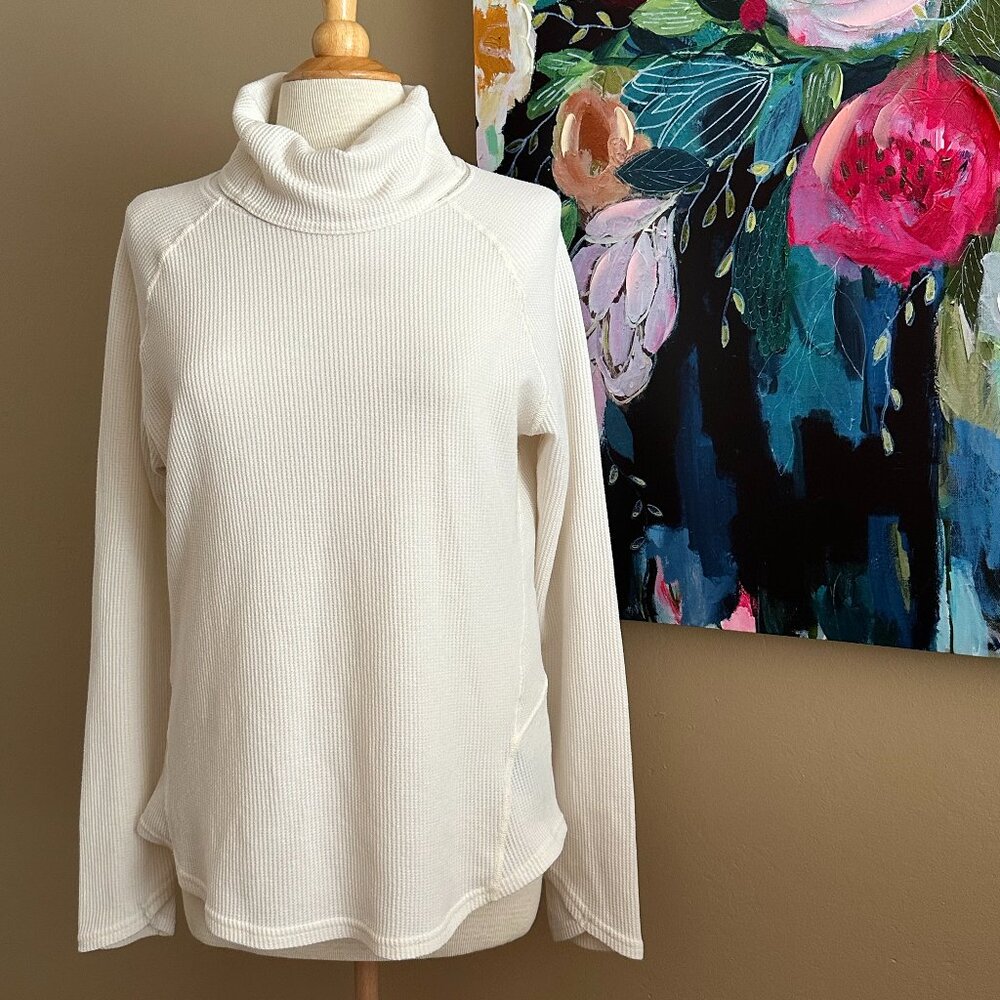 KÜHL Cream Waffle Knit Cowl Neck Pullover Women's Size Large